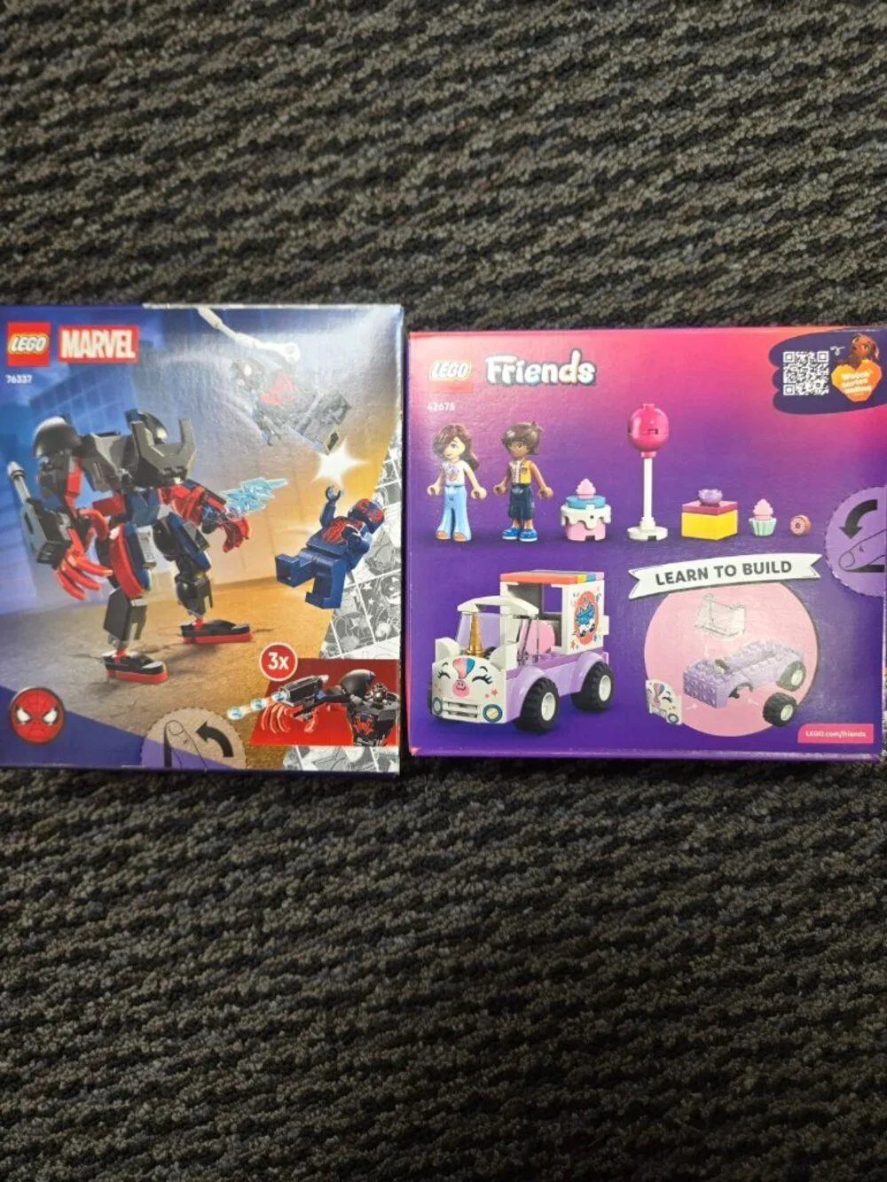 LEGO Set 76171 Miles Morales Mech + 42675 Friends Unicorn Cake